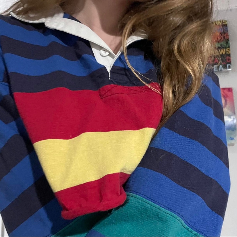 Retro color block cropped polo